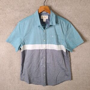 Penguin Shirt Mens L Blue Gray Heritage Slim Fit Short Sleeve Button Down